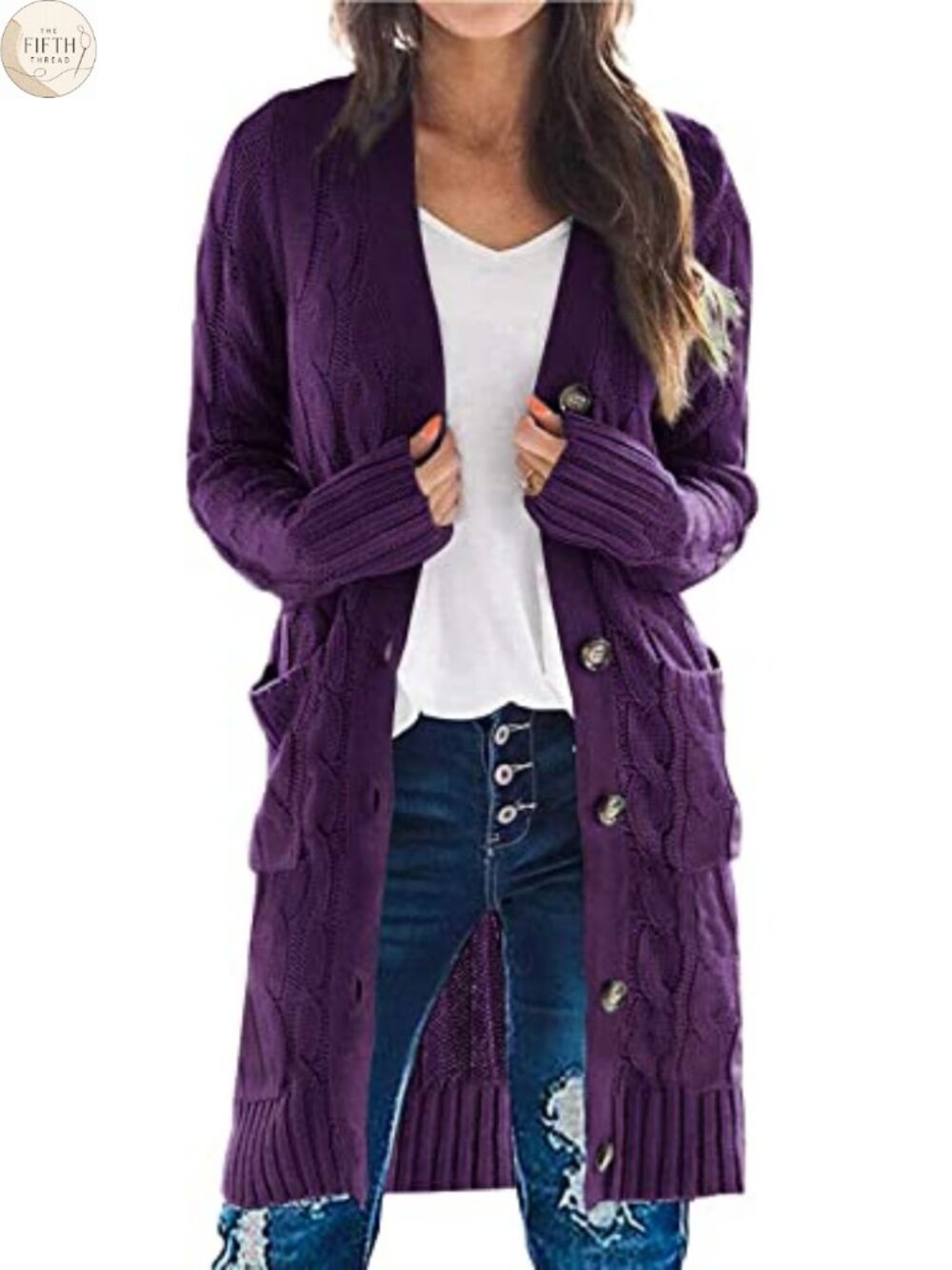 Cable Knit Button Down Long Cardigan Sweater with Pockets